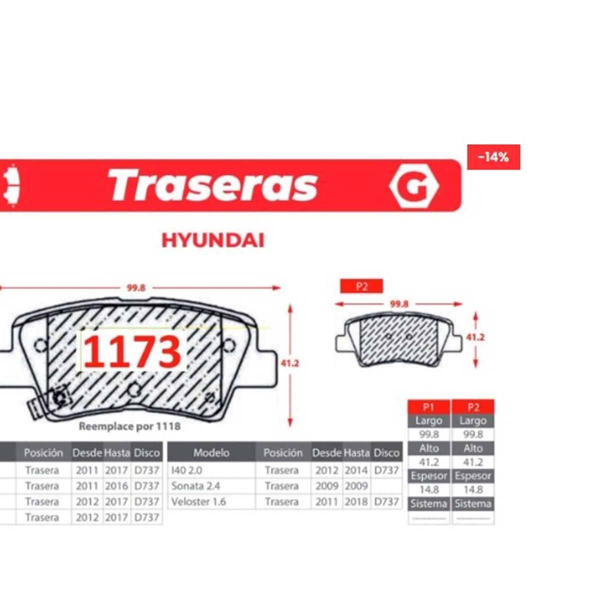GENERICO - Pastillas de Freno - Hyundai - Gtx Premium Plus