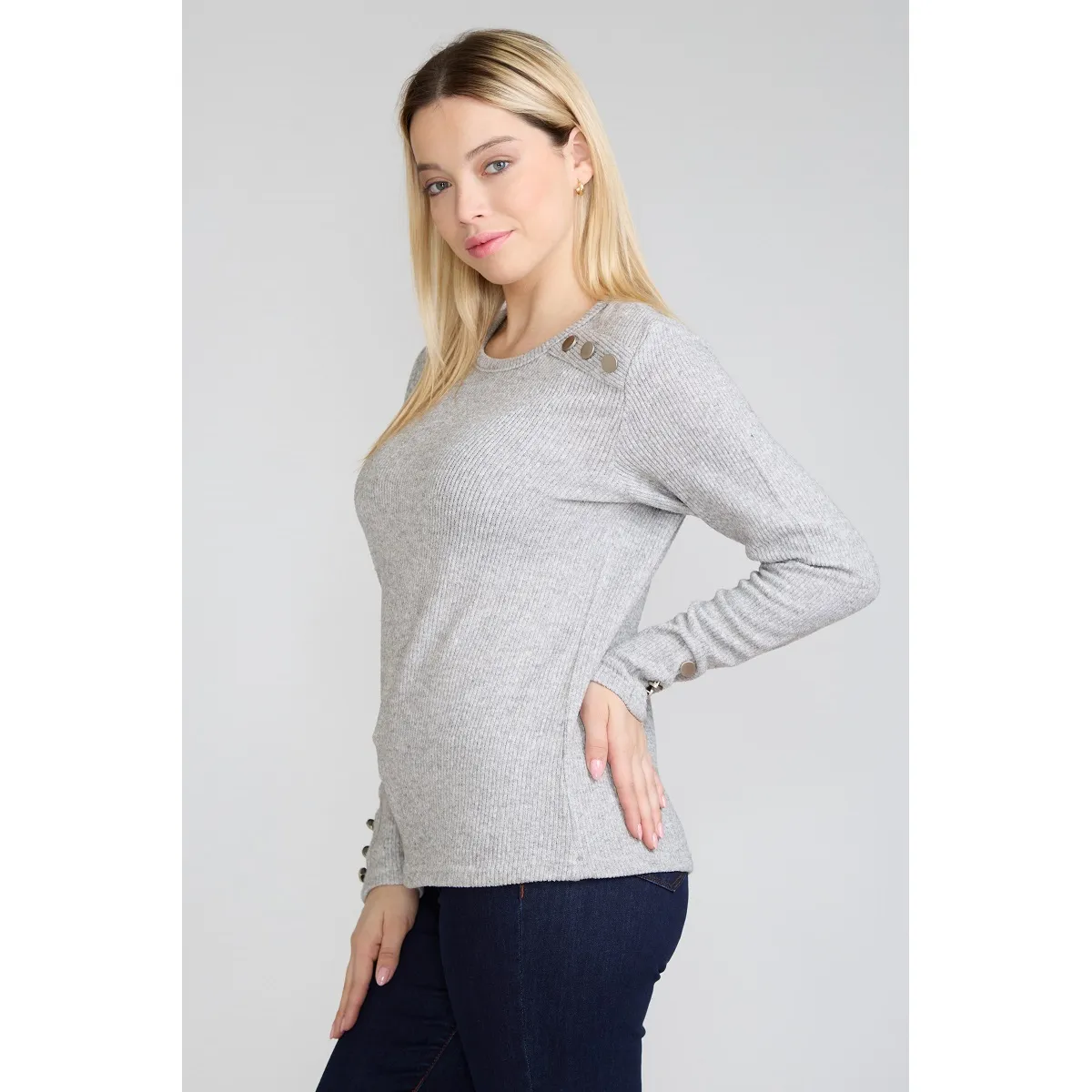 TENTATION - Polera Boton Hombro Gris Tentation