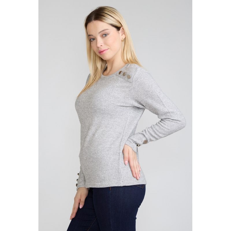 TENTATION - Polera Boton Hombro Gris Tentation