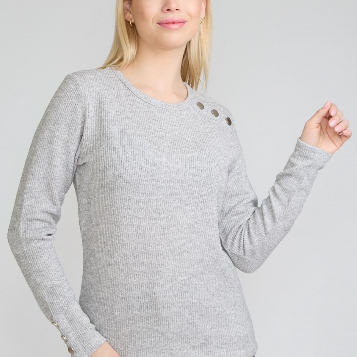 TENTATION - Polera Boton Hombro Gris Tentation