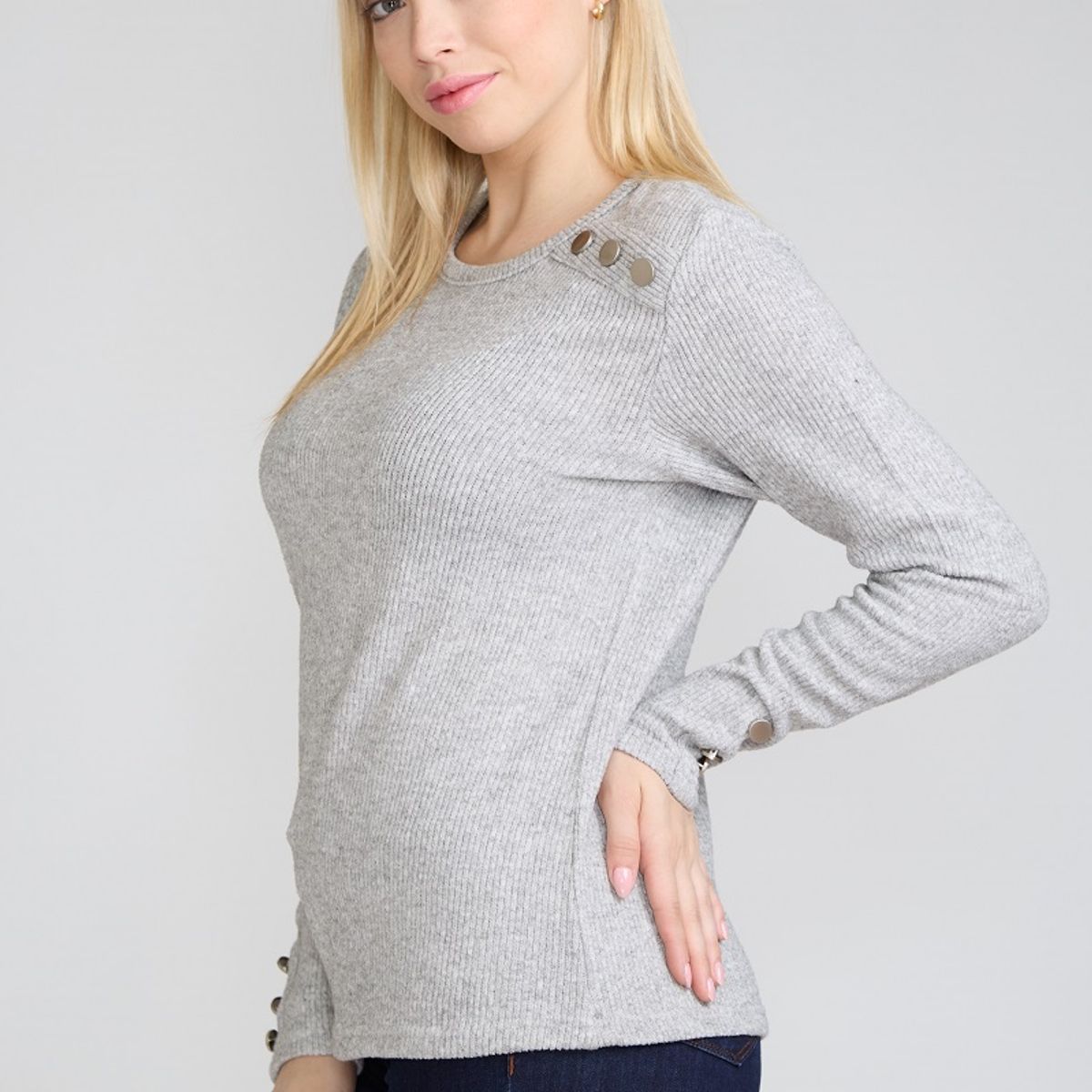 TENTATION - Polera Boton Hombro Gris Tentation