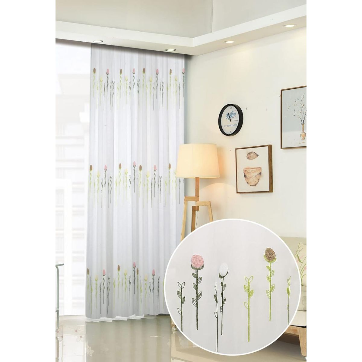 GENERICO - Cortina Visillos Bordados Con Argollas ROMANTICAS 140X230CM  tf