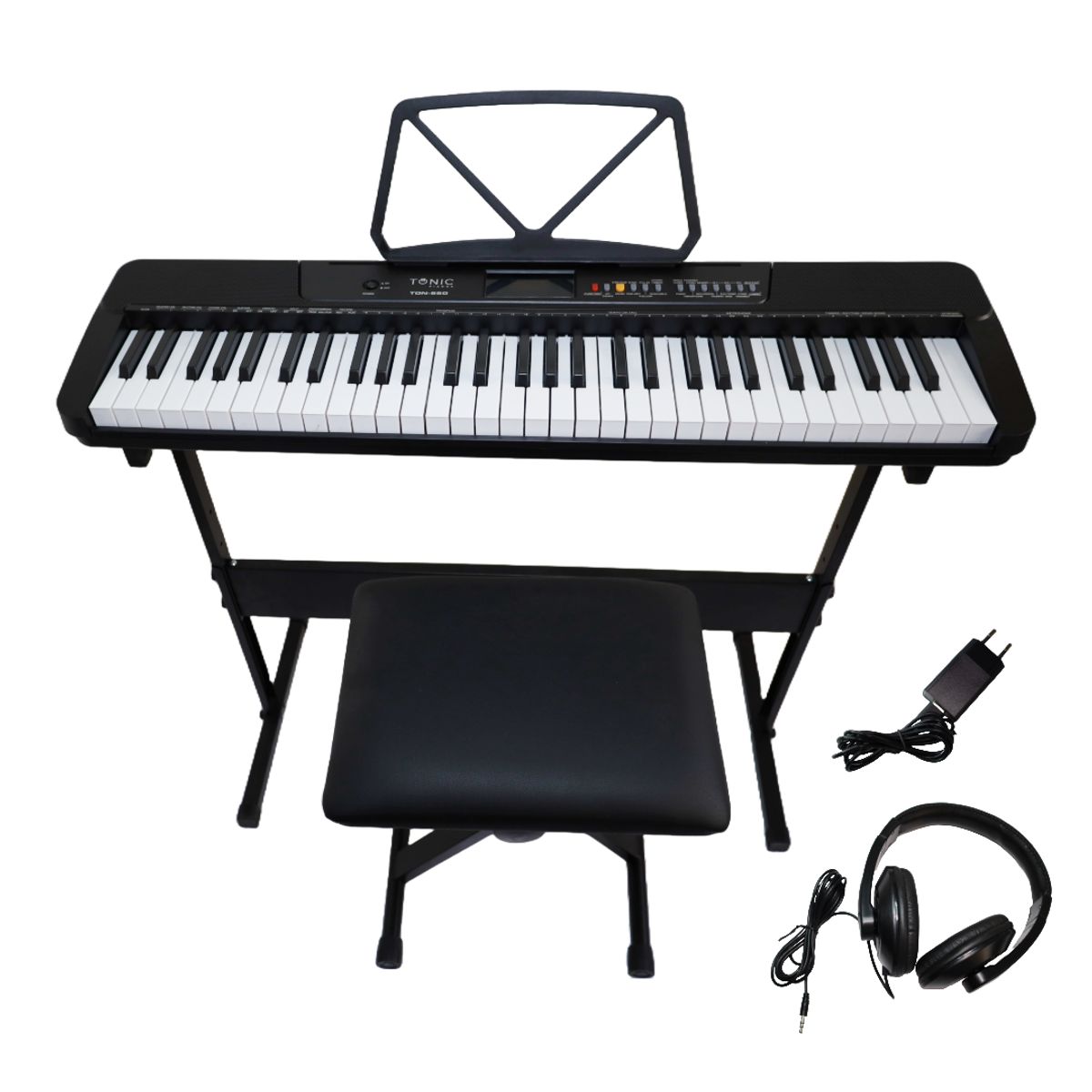TONIC PIANOS - Teclado Musical Piano 61 Notas +Stand+Silla+Aud BLK Ton 650