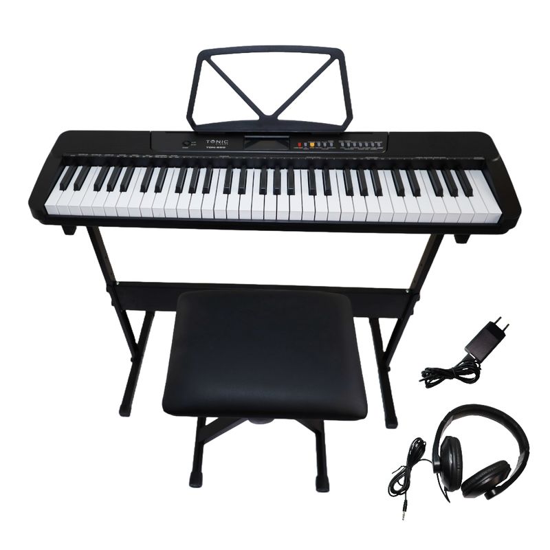 TONIC PIANOS - Full pack Teclado 61 teclas + Stand + Silla + Aud. Ton-650 BK Tonic
