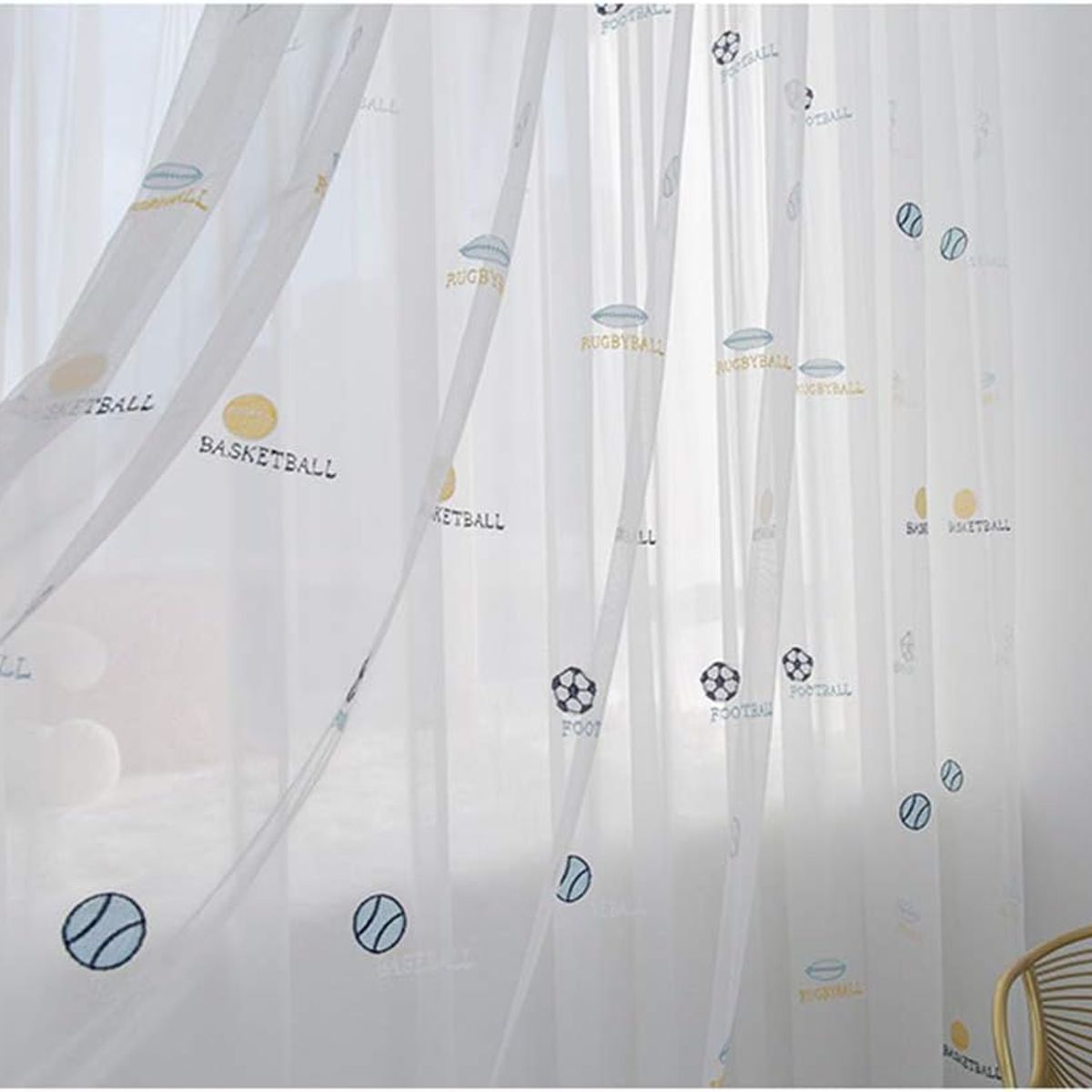 GENERICO - Visillos Bordados Con Argollas Diseños Pelotas 140X230CM  tf