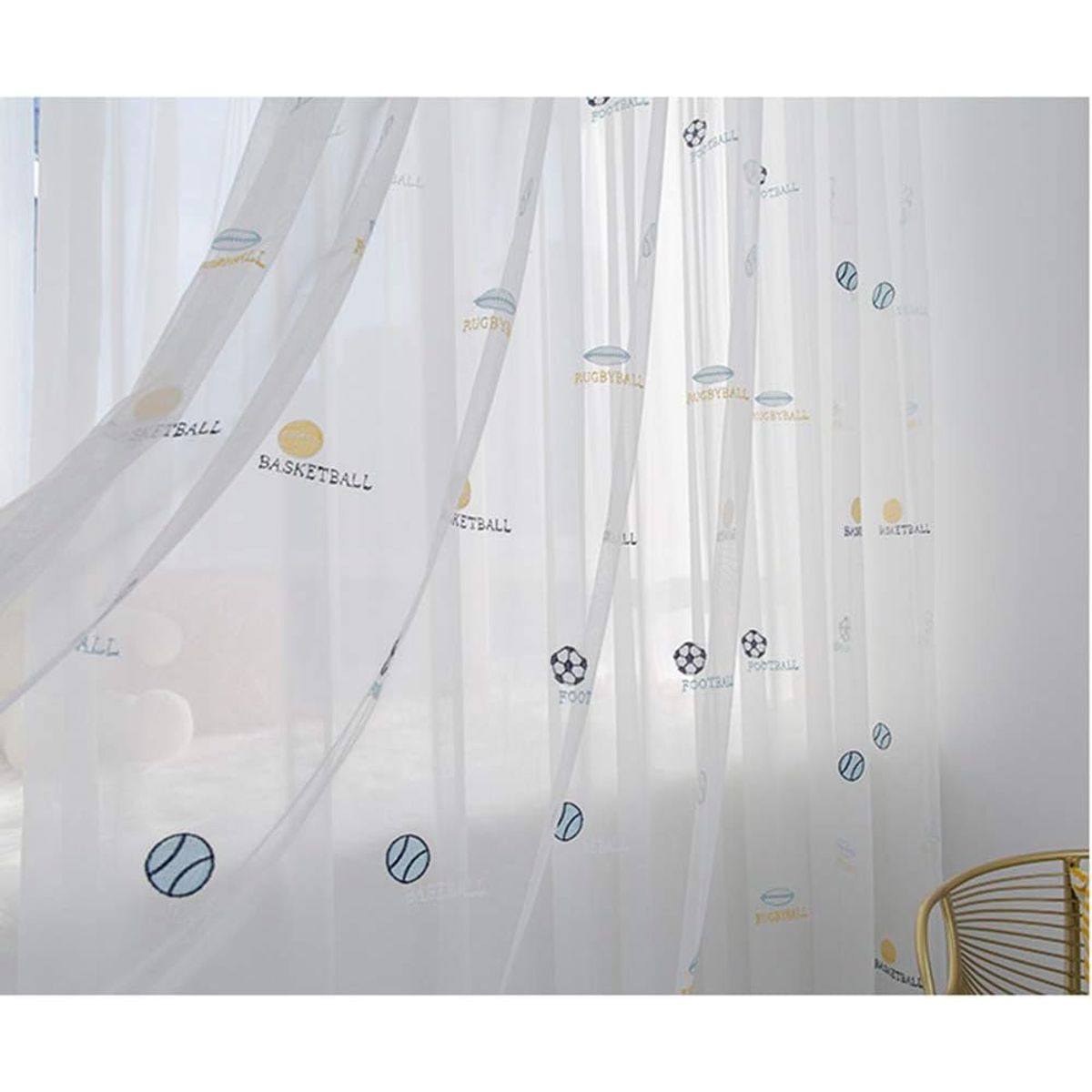 GENERICO - Visillos Bordados Con Argollas Diseños Pelotas 140X230CM  tf