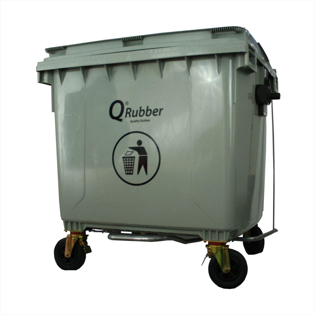 QRUBBER - Contenedor de Basura 660 lts gris con pedal QRubber