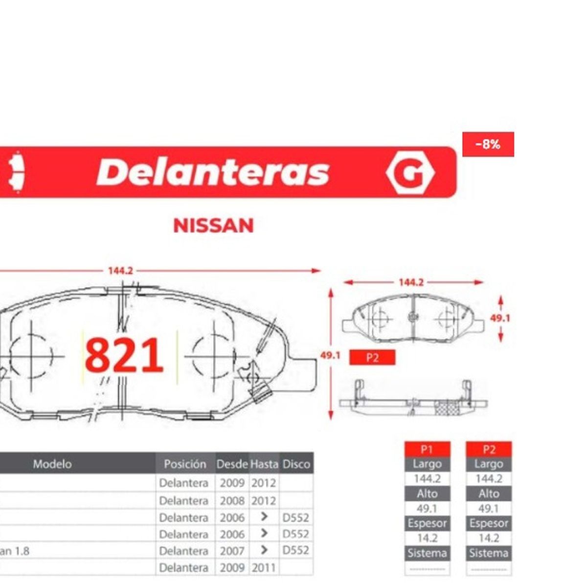 GENERICO - Pastillas de Freno - Nissan Tiida - Note - Versa - Gtx Premium Plus
