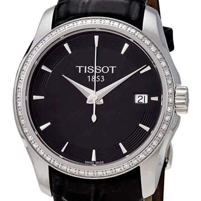 Reloj Couturier Cuarzo Esfera Negra Diamantes Plateado TALLA UNICA