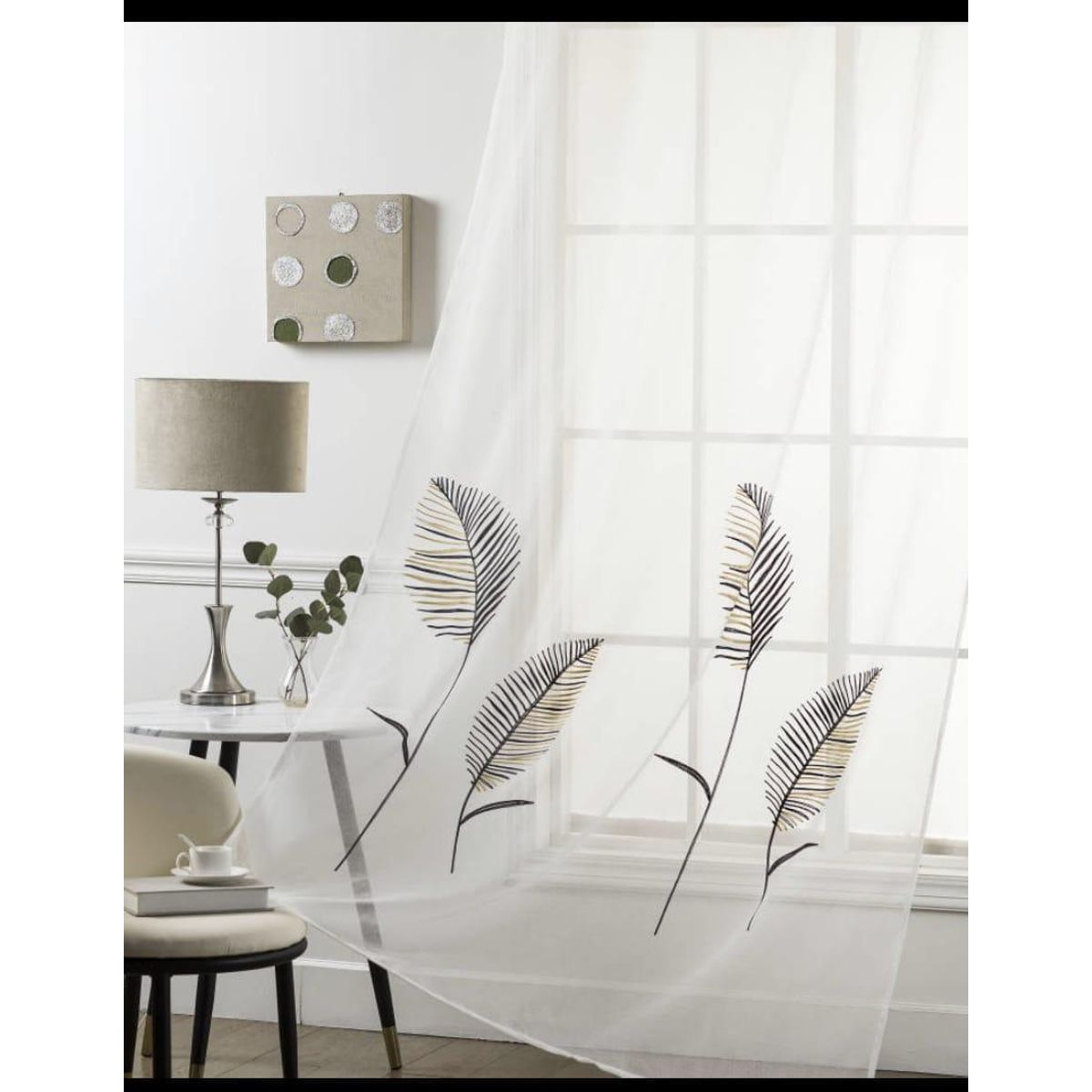 GENERICO - Cortina Visillos Bordados Con Argollas ROMANTICAS 140X230CM  tf