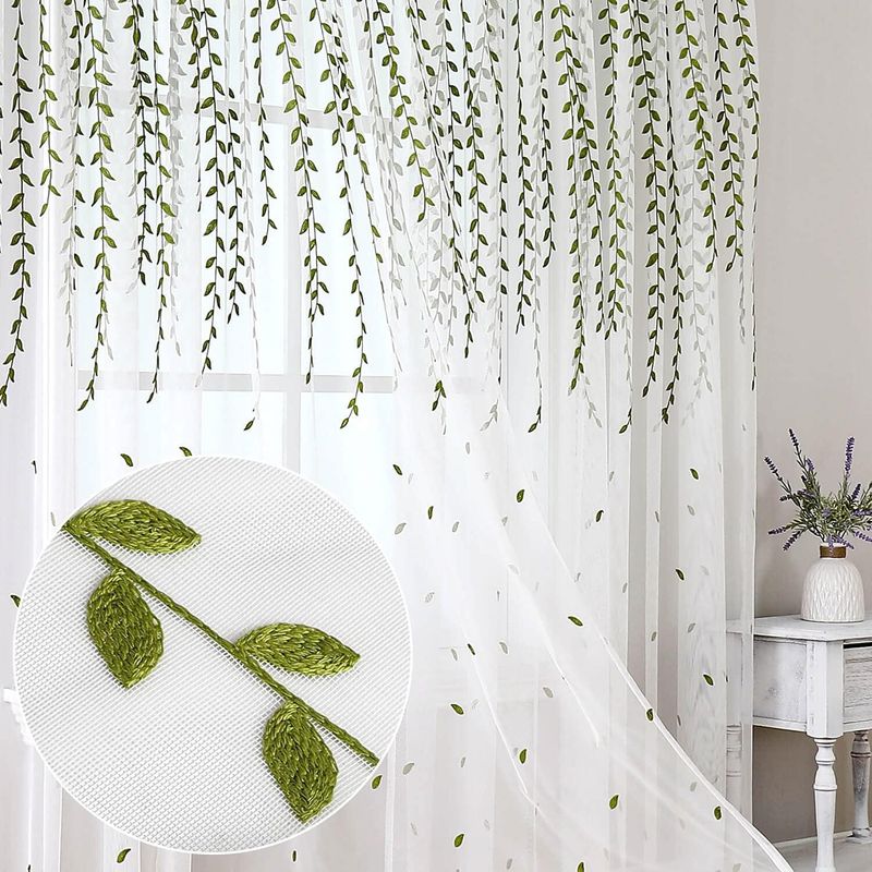 GENERICO - Cortina Visillos Bordados Con Argollas ROMANTICAS 140X230CM  tf