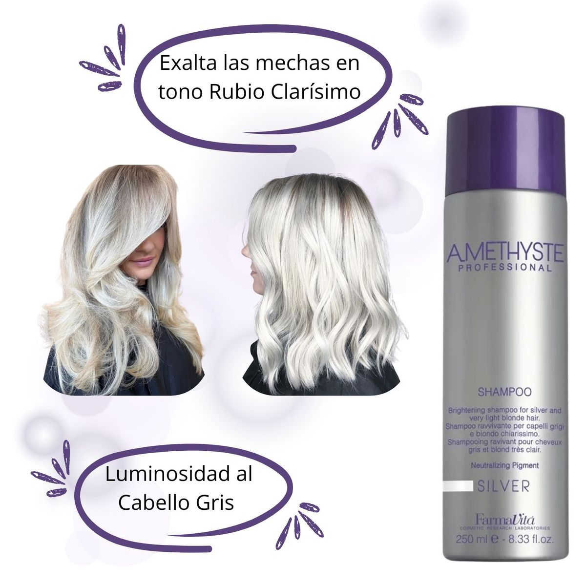 FARMAVITA - Shampoo Farmavita Amethyste Silver 250ml Matizador Para Rubios Canas Elimina Naranja