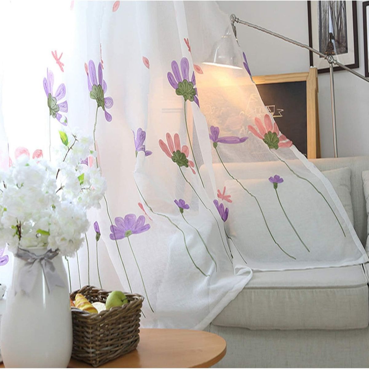 GENERICO - VISILLOS  Bordados Con Argollas ROMANTICAS 140X230CM FLORES tf