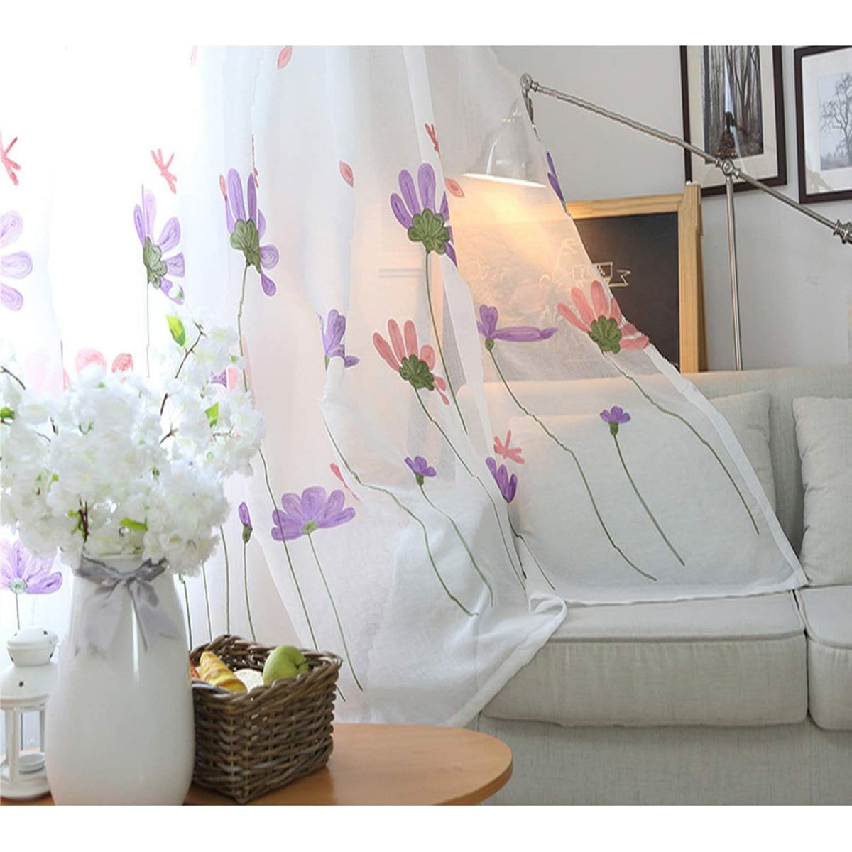 GENERICO - VISILLOS  Bordados Con Argollas ROMANTICAS 140X230CM FLORES tf