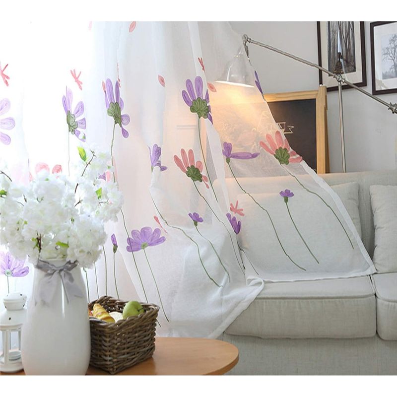 GENERICO - VISILLOS  Bordados Con Argollas ROMANTICAS 140X230CM FLORES tf