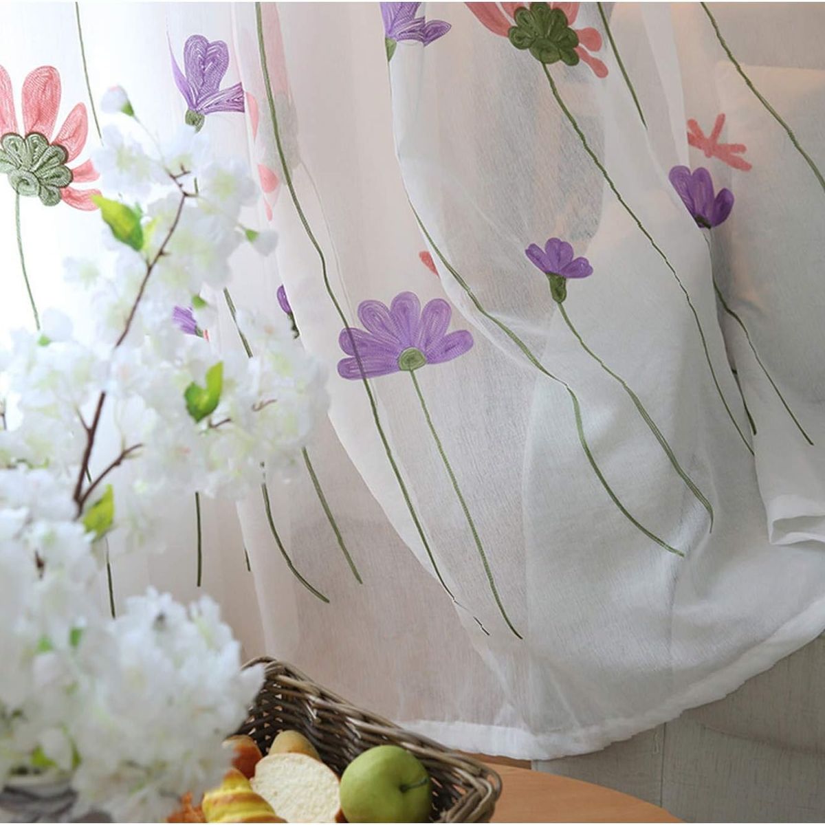 GENERICO - VISILLOS  Bordados Con Argollas ROMANTICAS 140X230CM FLORES tf