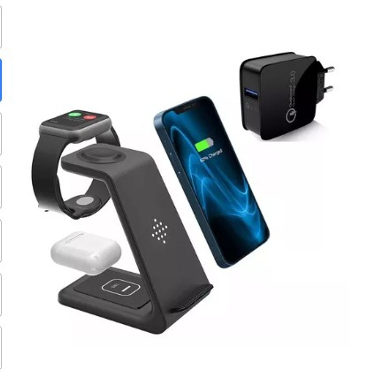 GENERICO - Estación Carga Inalámbrica 3 En 1 Para iPhone AirPods Watch Negro