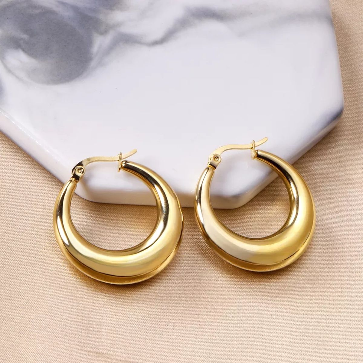 LUXURYJOYAS - Aros Pendientes Argolla Clip Oro 18kt Bañado