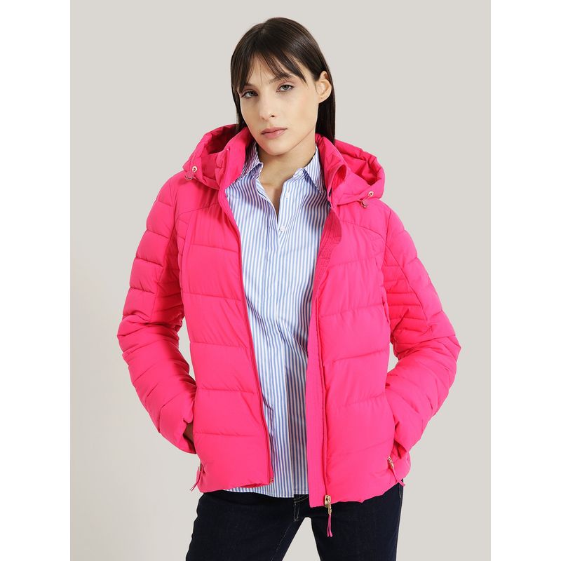TOMMY HILFIGER - PARKA ACOLCHADA CON CIERRE Y GORRO ROSADO TOMMY HILFIGER