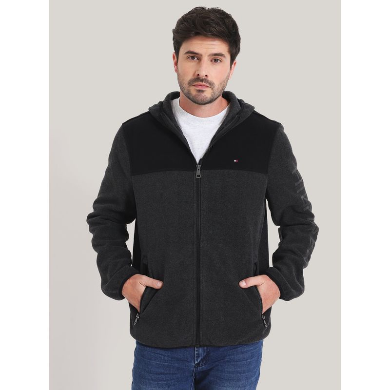 TOMMY HILFIGER - POLERÓN HOODIE DE POLAR CON CIERRE NEGRO TOMMY HILFIGER
