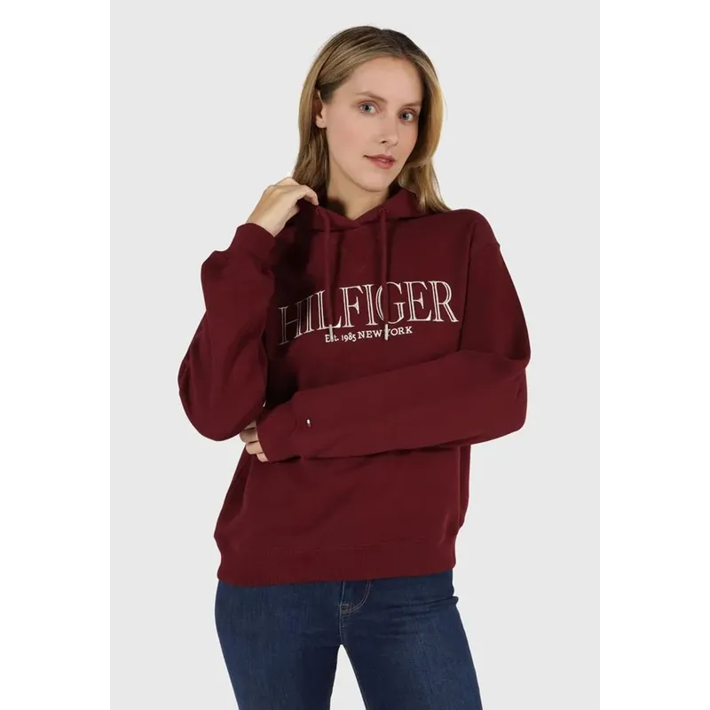 TOMMY HILFIGER - POLERÓN HOODIE CON LOGO MONOTYPE BURDEO TOMMY HILFIGER