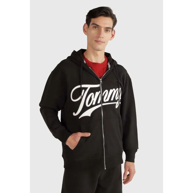 TOMMY HILFIGER - POLERÓN HOODIE LETTERMAN CON CIERRE NEGRO TOMMY JEANS