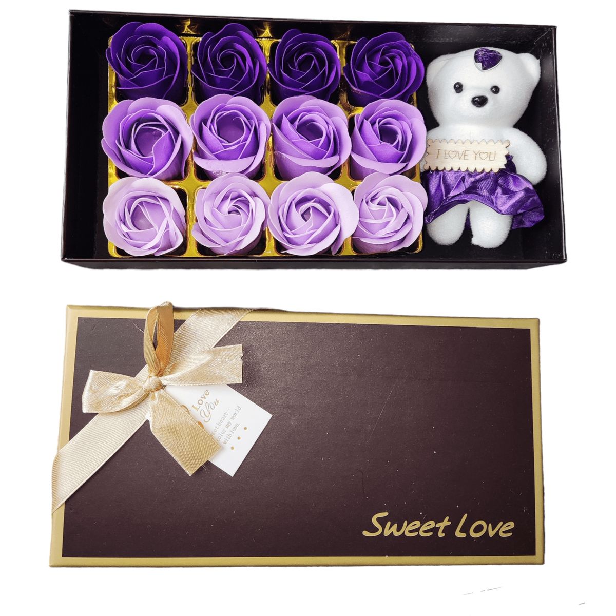 GENERICO - Cajita regalo osito + flores multicolor ideal regalo Mama