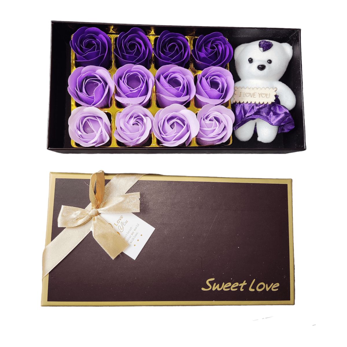 GENERICO - Cajita regalo osito + flores multicolor ideal regalo Mama