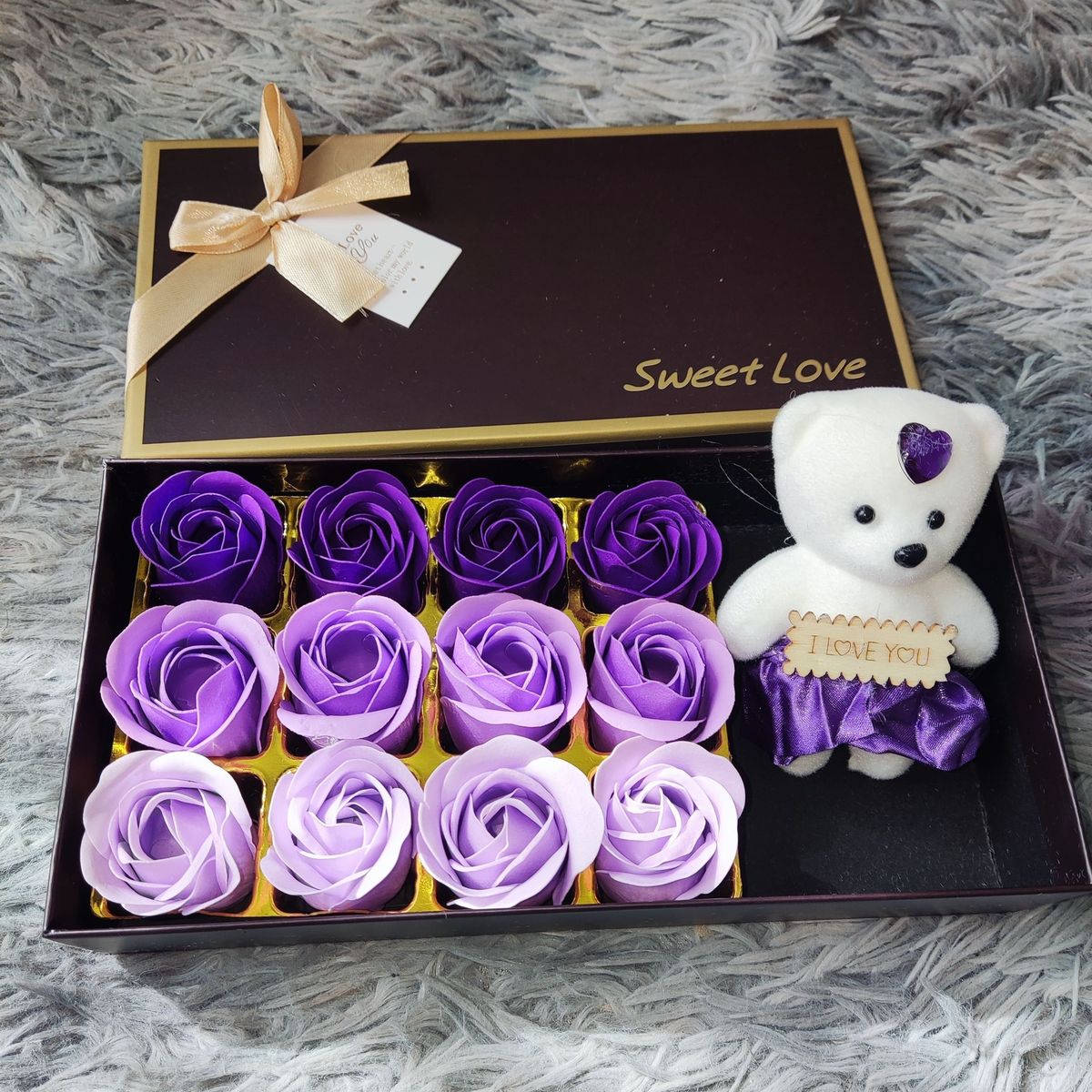 GENERICO - Cajita regalo osito + flores multicolor ideal regalo Mama