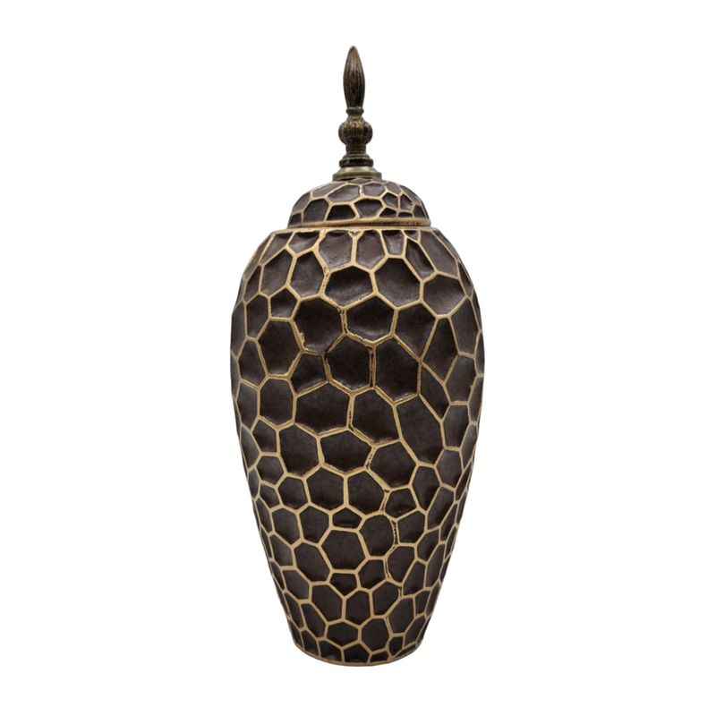 GENERICO - Jarron Florero Ceramica De Panal Decorativo Cafe Alargado.