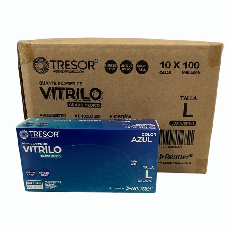REUTTER - Pack 10 Cajas Guantes Vitrilo Sin Polvo Tresor - Talla L