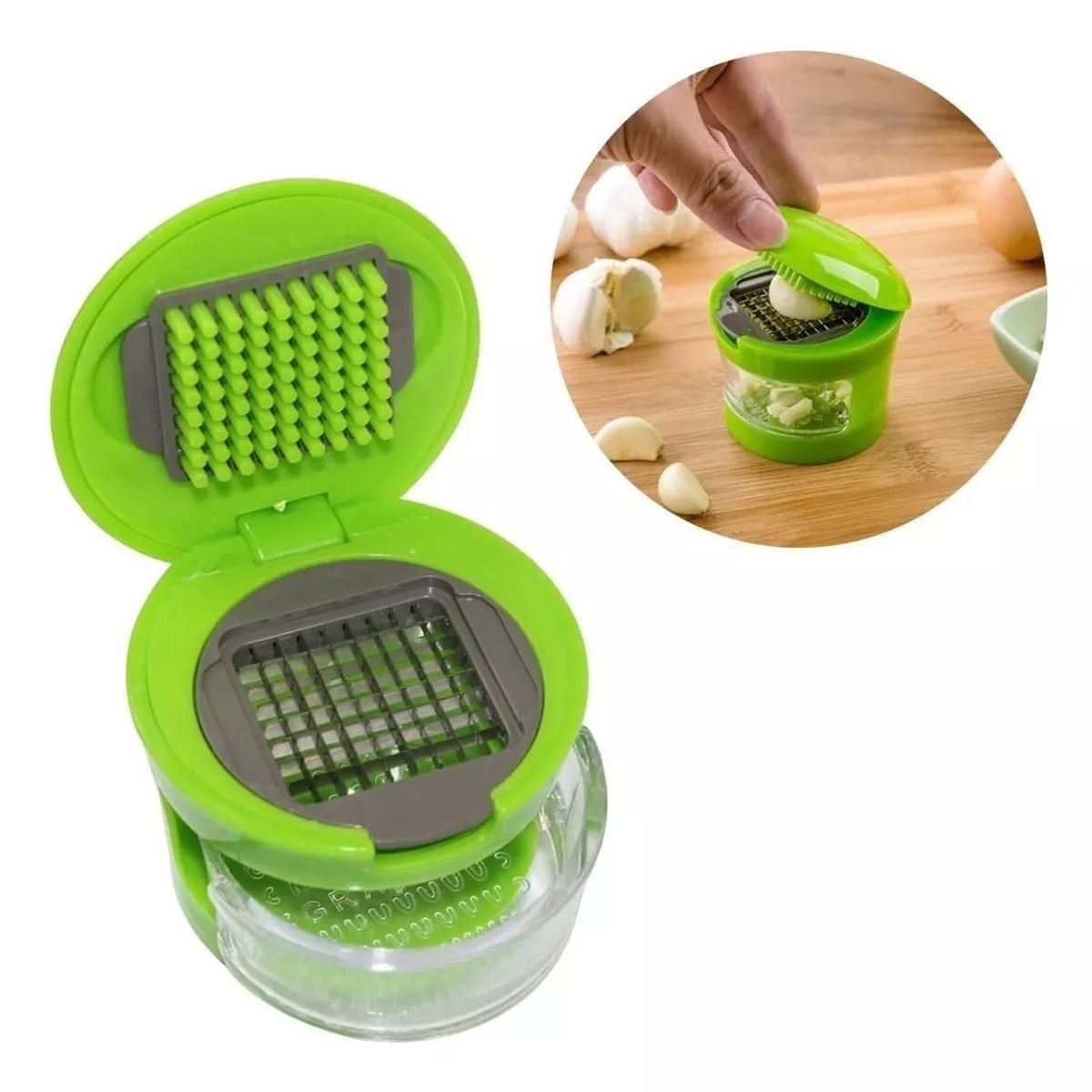 GENERICO - Picador Rebanador Pequeño de Ajo Manual Con Compartimiento.