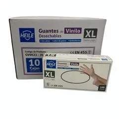 GENERICO - Pack 10 Cajas Guantes Vinilo Sin Polvo Heile - Talla XL