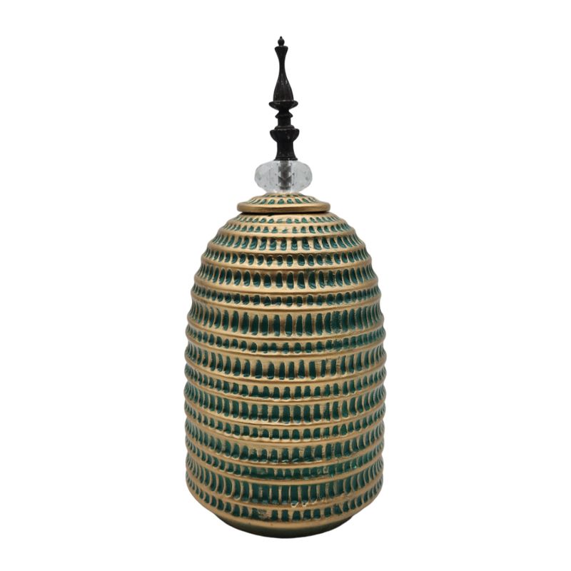 GENERICO - Jarron Florero Ceramica Decorativo Verde Con Dorado Egipcio.