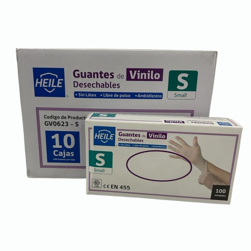 GENERICO - Pack 10 Cajas Guantes Vinilo Sin Polvo Heile - Talla S