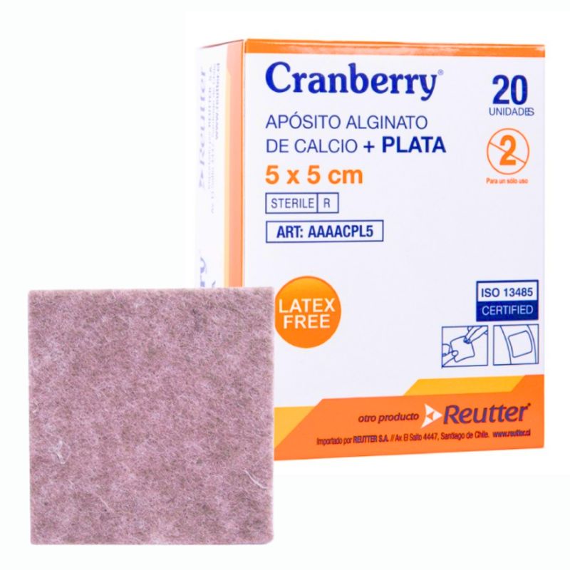 CRANBERRY - Apósito Alginato Calcio Y Plata 5x5 Cranberry 20 Unidades