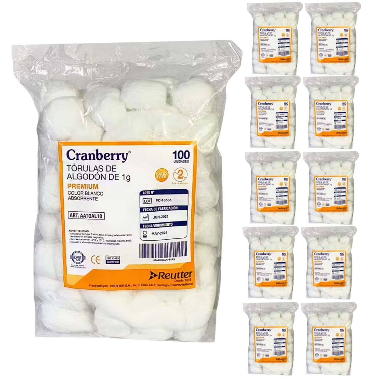 CRANBERRY - Pack Tórulas De Algodón Cranberry 1 Gr 1000 Un