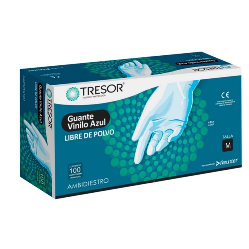REUTTER - Guantes Vinilo Azul Sin Polvo Tresor Caja 100 Un - Talla M