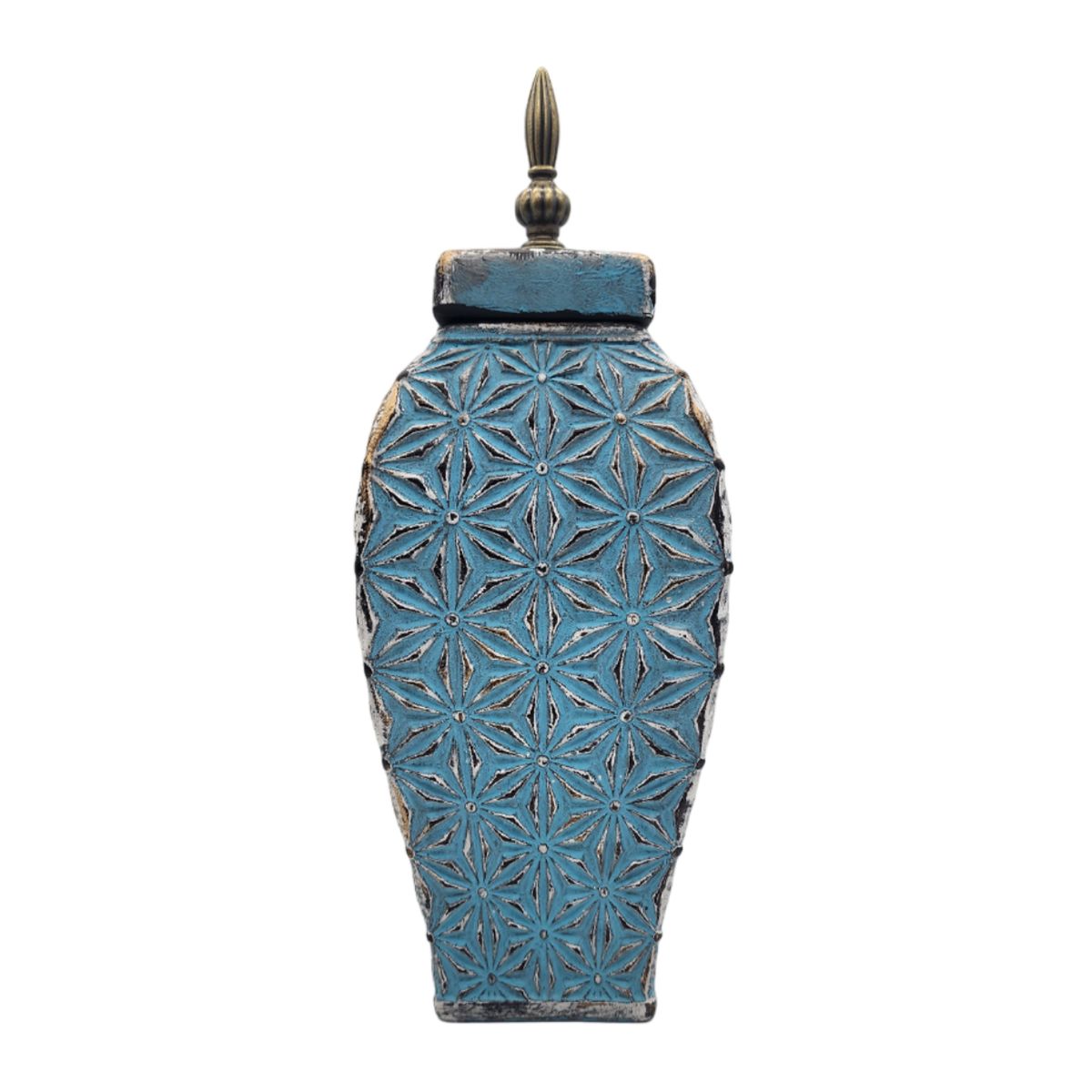 GENERICO - Florero Jarron De Cerámica Azul Envejecido Antiguo Alargado.