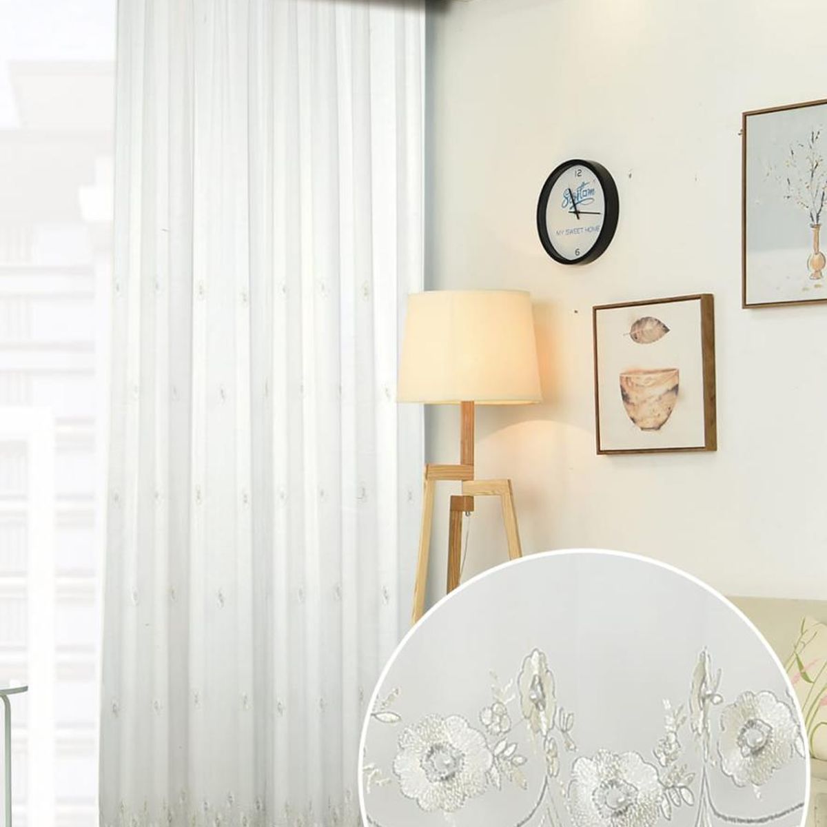 GENERICO - Cortina Visillos Bordados Con Argollas ROMANTICAS 140X230CM  tf