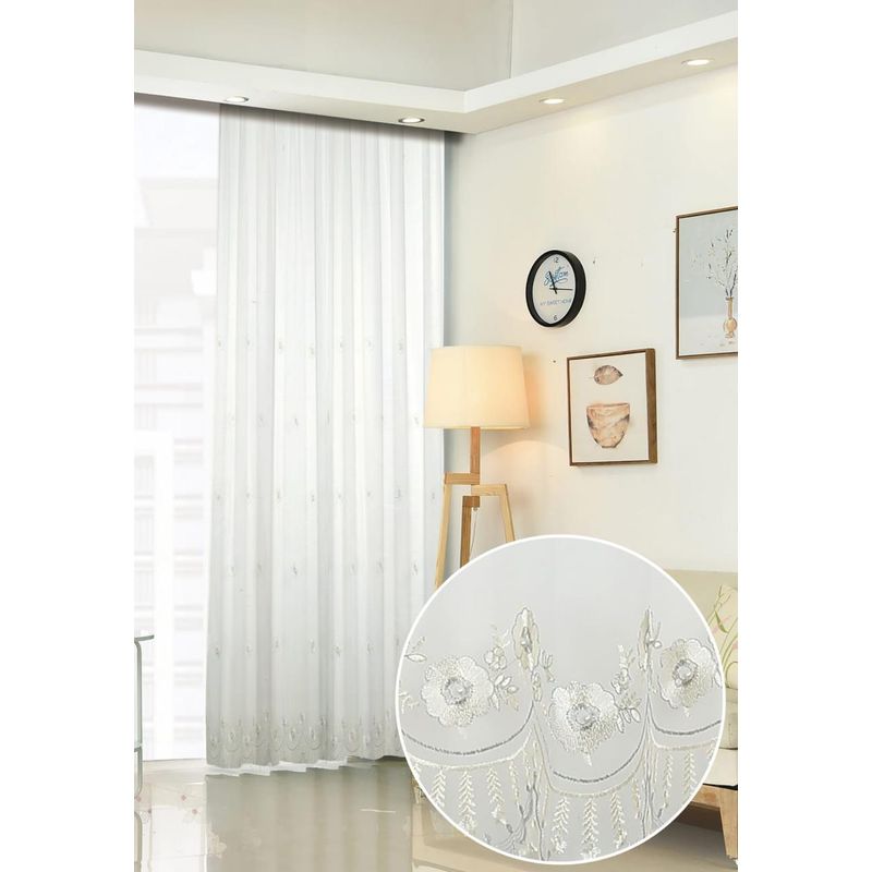 GENERICO - Cortina Visillos Bordados Con Argollas ROMANTICAS 140X230CM  tf