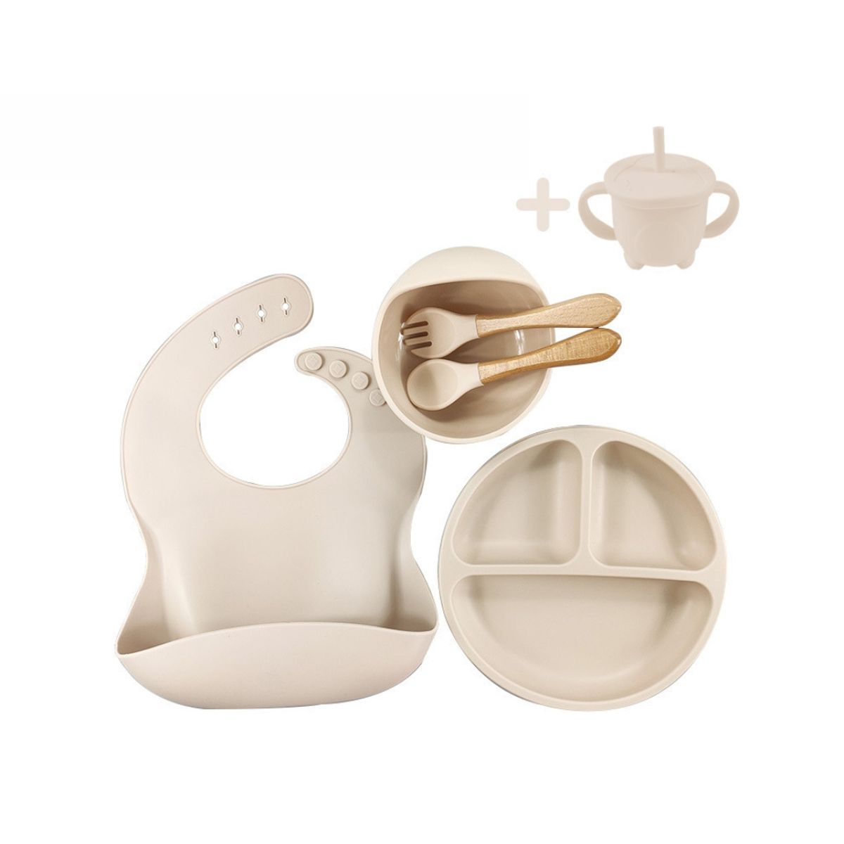 CRUSEC - Plato Para Bebé De Silicona Juego 6 Piezas Lavable Beige