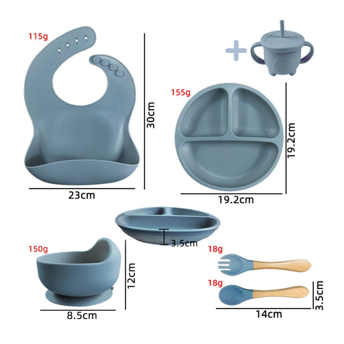 CRUSEC - Plato Para Bebé De Silicona Juego 6 Piezas Lavable Beige