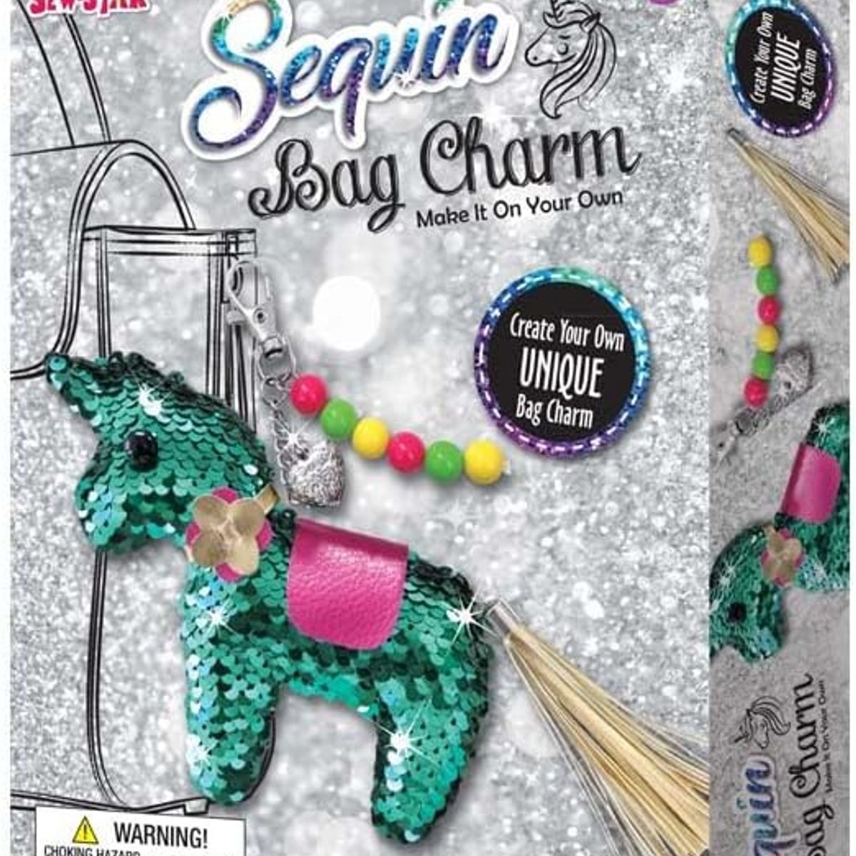 SEW STAR - Kit colgante para bolso de lentejuelas Unicornio verde
