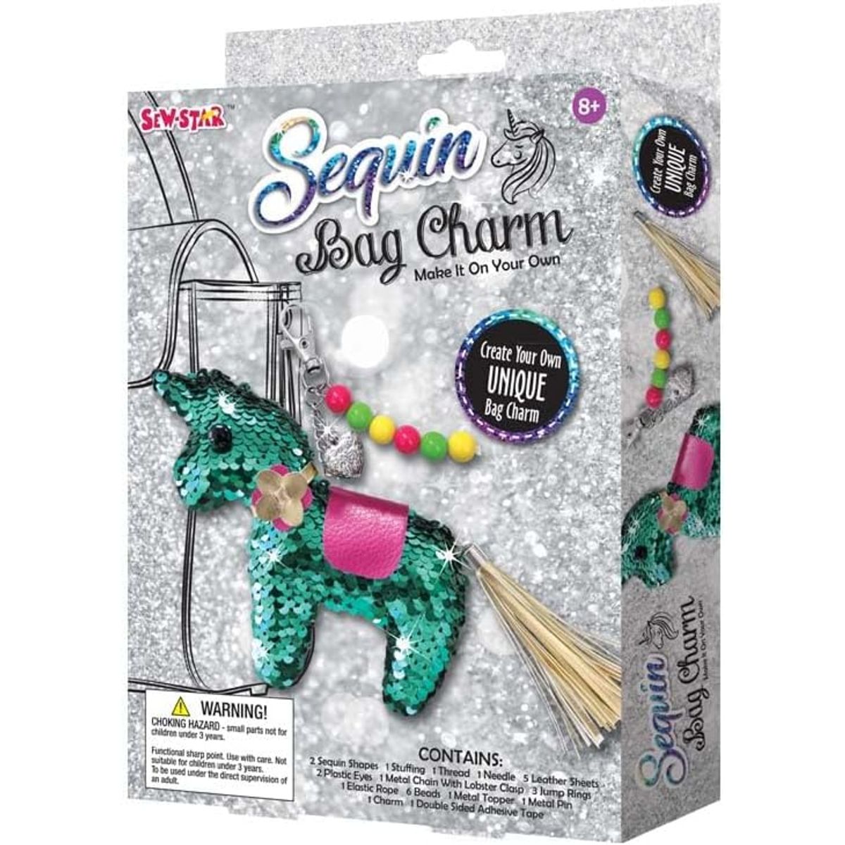 SEW STAR - Kit colgante para bolso de lentejuelas Unicornio verde