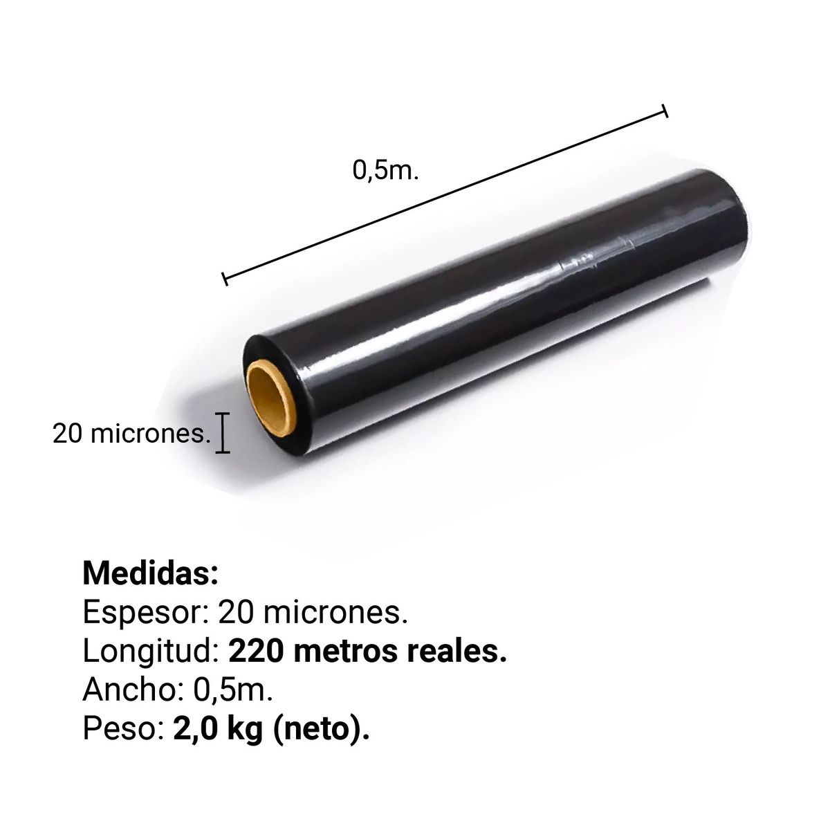 GENERICO - Rollo Film Stretch color negro de 2kg marca Packintime