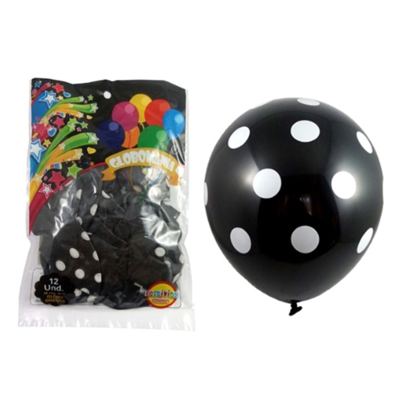 GENERICO - Globos Latex Polka Color Negro X12