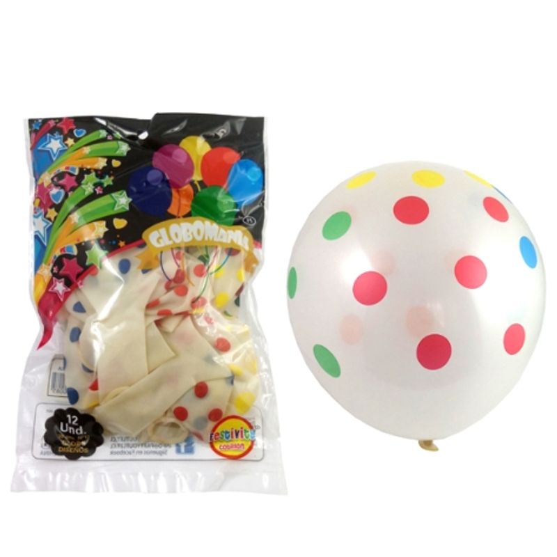GENERICO - Globos Latex Polka Color Multicolor X12