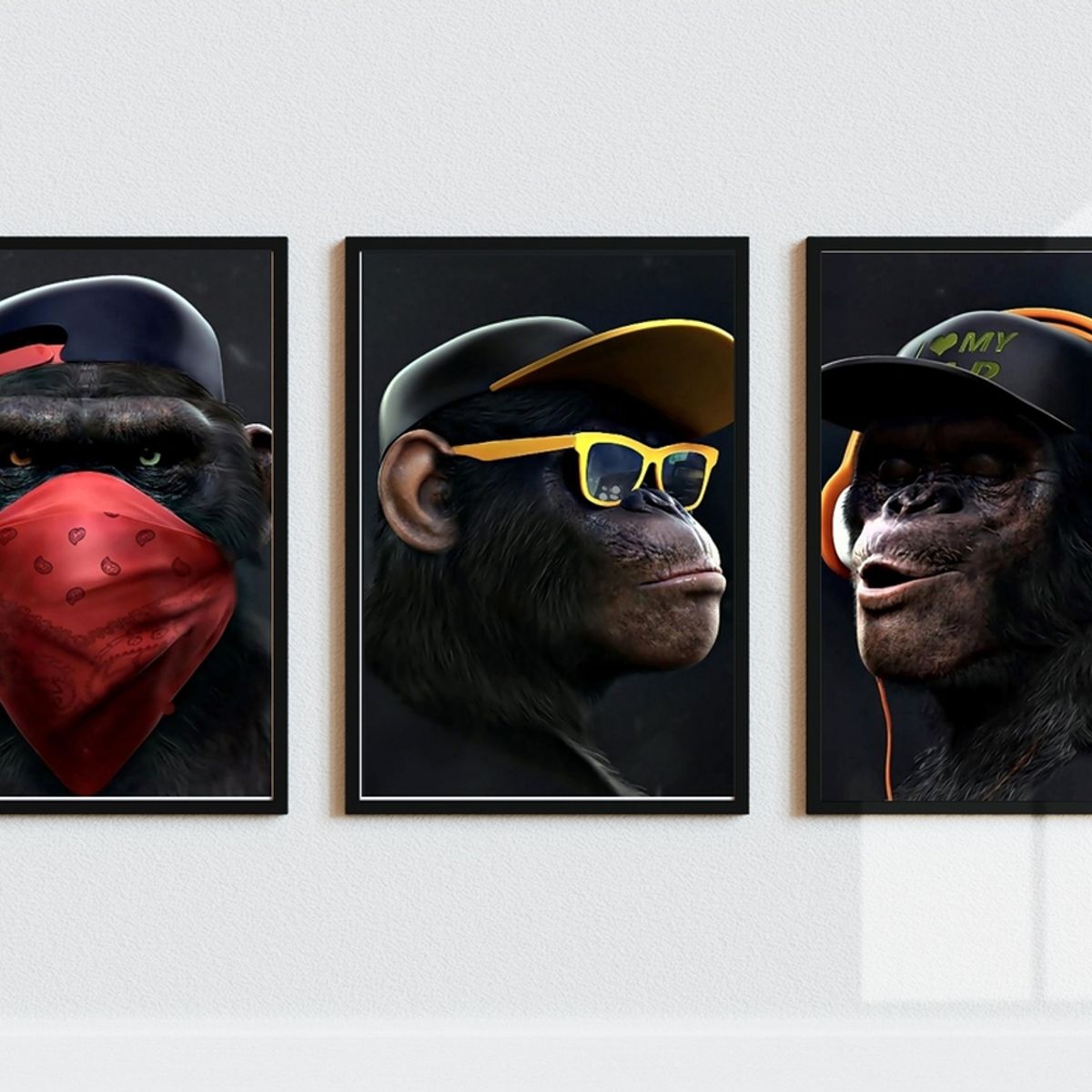 GENERICO - Cuadros Decorativos Simios Pack X 3 Uds 35x50 Cm C/u