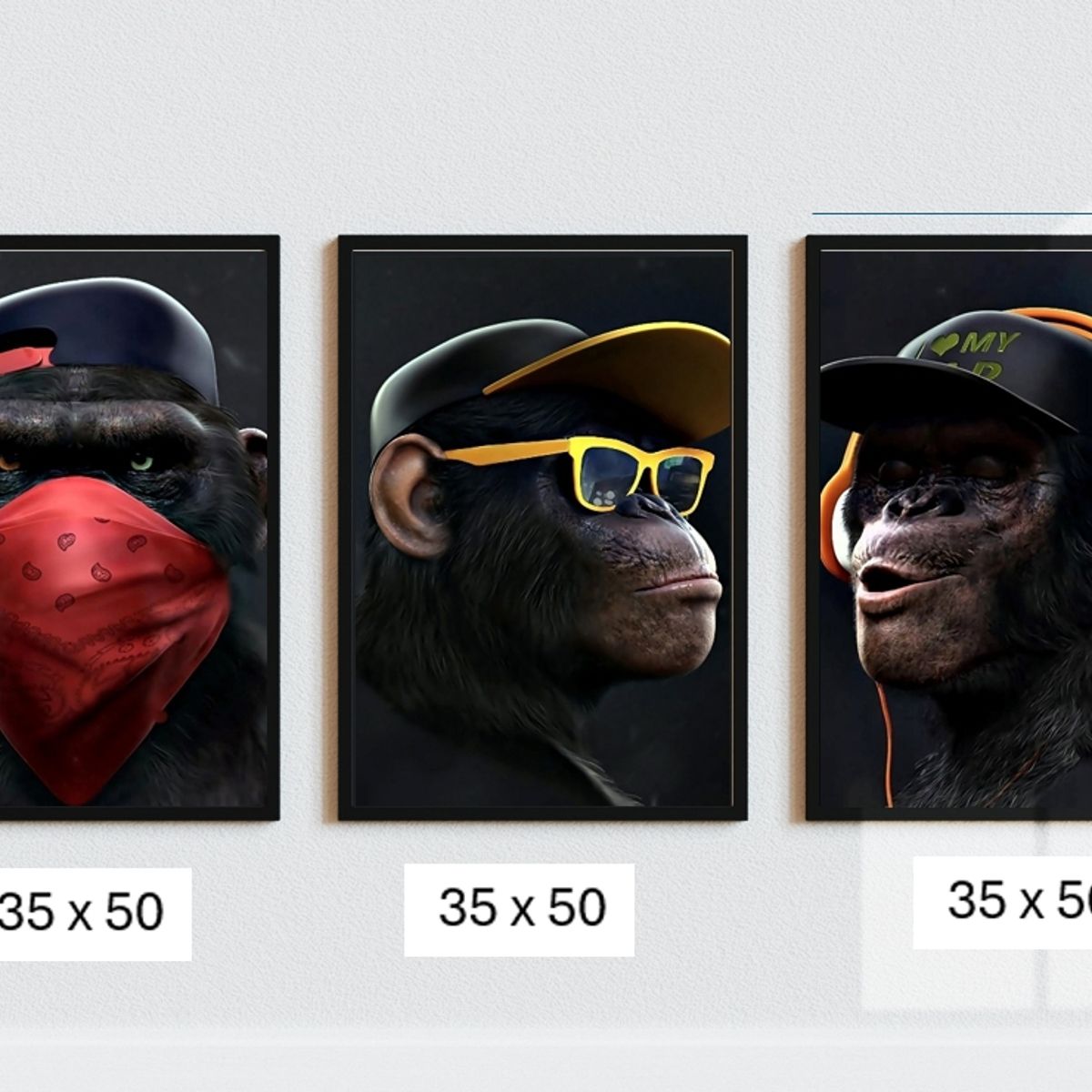 GENERICO - Cuadros Decorativos Simios Pack X 3 Uds 35x50 Cm C/u